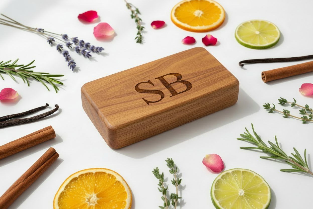 wood block is acacia 10 cm by 5 cm by 1 cm and with rounded corners